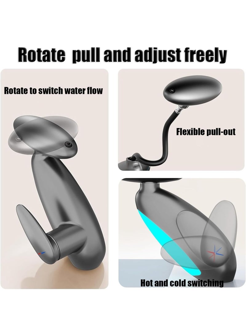 سيوسي LED Bathroom Faucet, 360° Swivel Pull-Down Sprayer, Spray Head with Ceramic Disc Cartridge, Modern Matte Waterfall Faucet with Color-Changing Lights, 9/16" Connection for Sink (Black) - Image 3